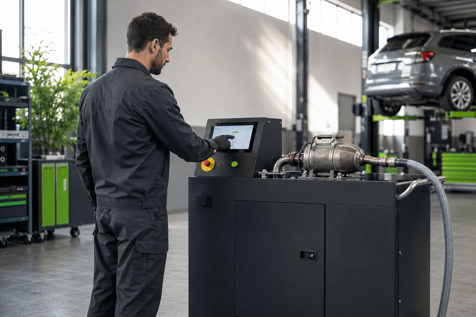 Technicien pilotant le cycle de nettoyage d’un filtre à particules